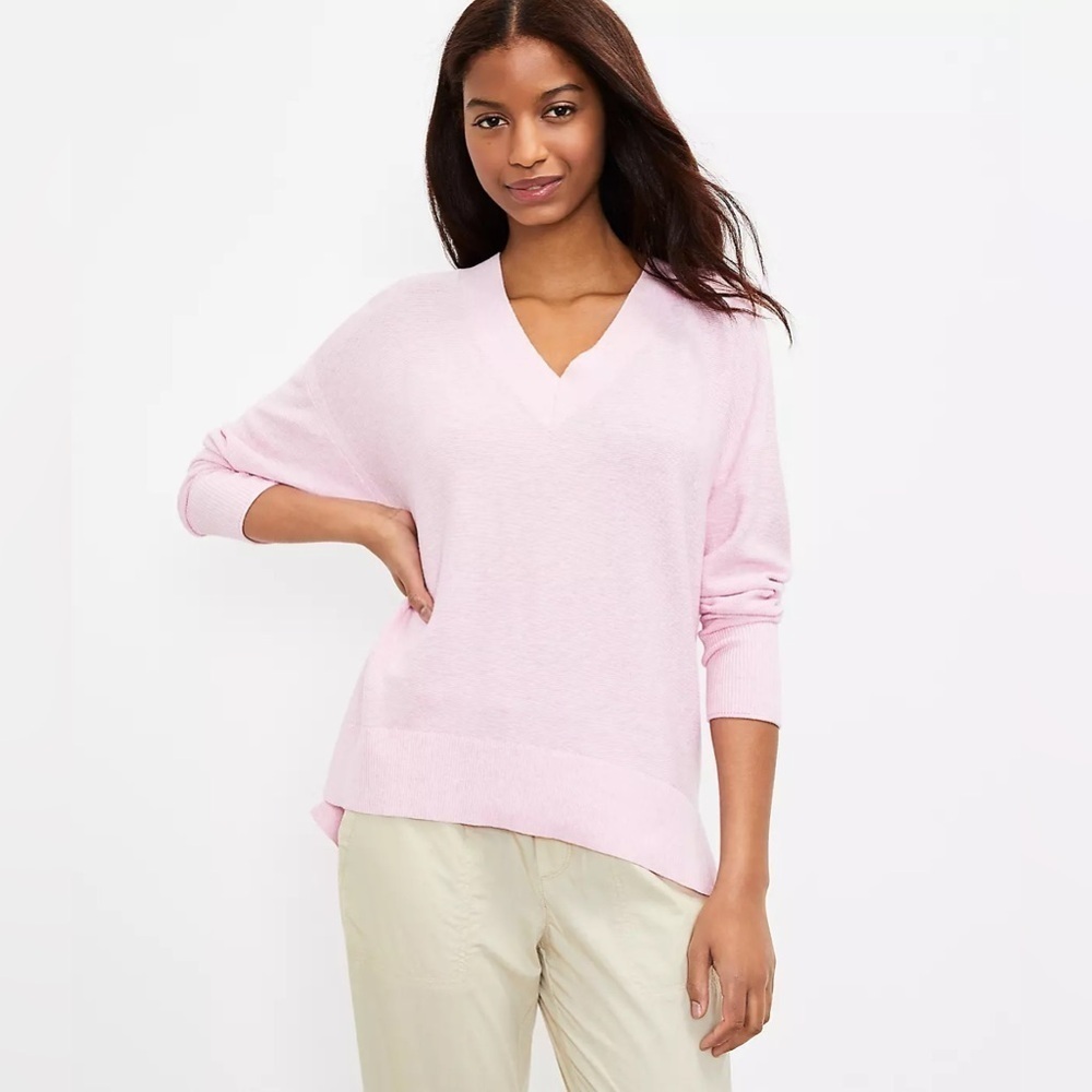 LOFT Lou & Grey Oversized Wool Blend Double V Sweater Medium